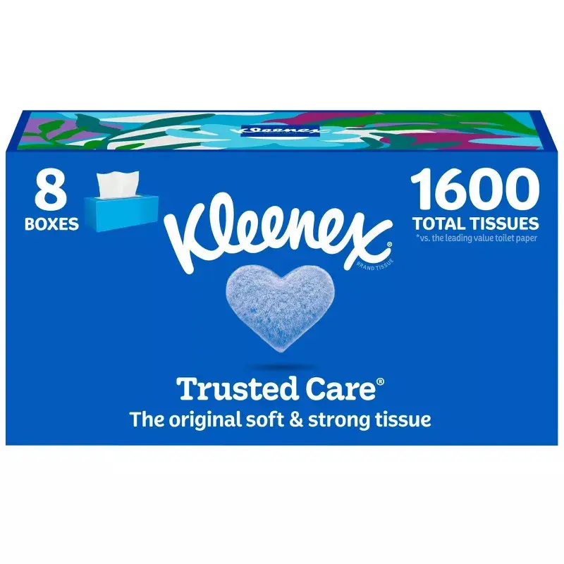 Kleenex Trusted Care Facial Tissue - 8pk/1600ct: Rectangle, 2-Ply