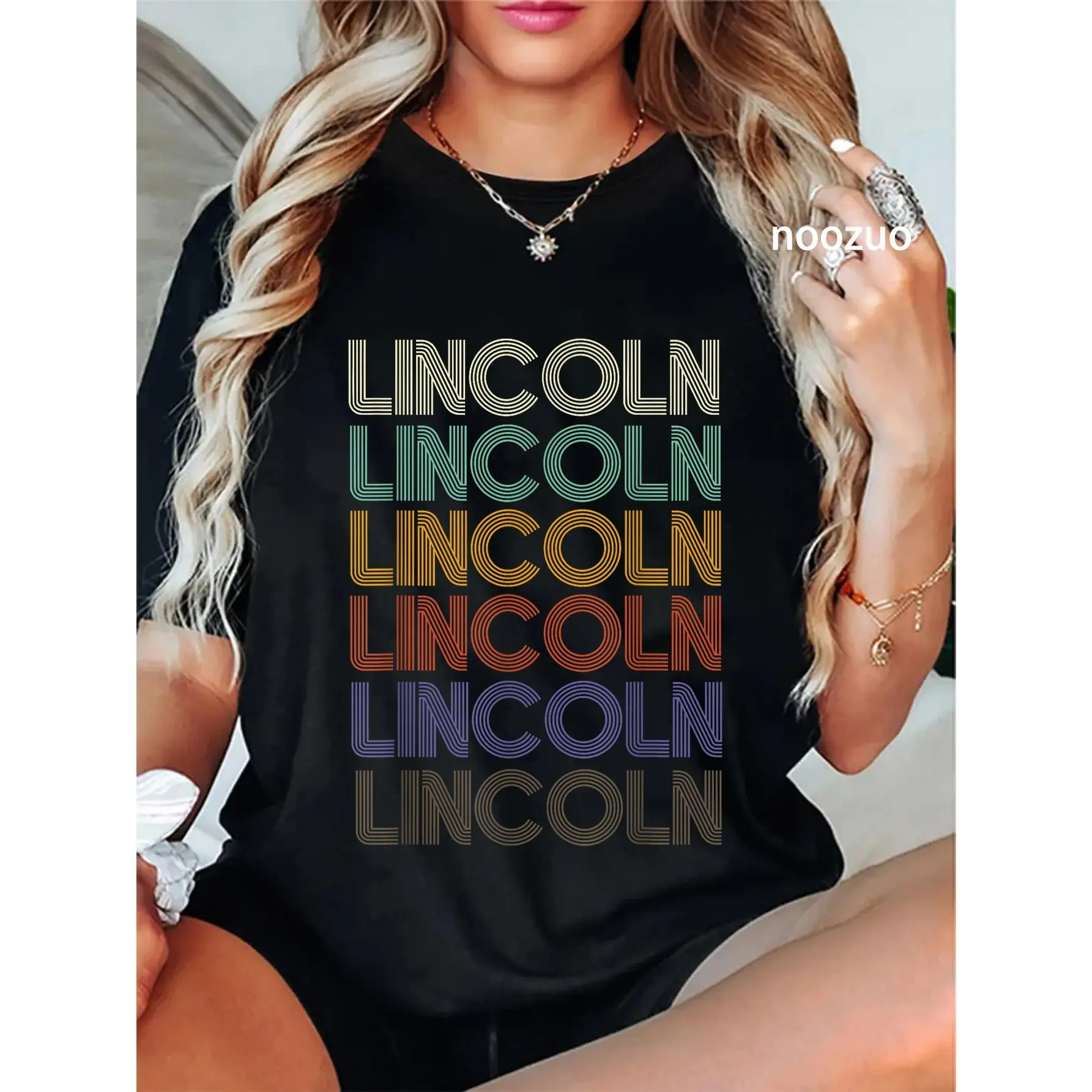 100% Cotton Lincoln First Name Retro Pattern Vintage Stylet T-Shirt