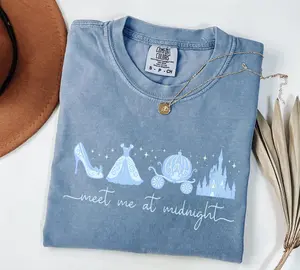 Comfort Colors Meet Me at Midnight T Shirt, Fairytale Carriage Inspired Tee, Magical Princess Party Graphic TShirt, Cute Girls Trip Womenswear Cotton