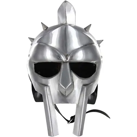 Men's Authentic Medieval Warrior Roman Gladiator Arena Helmet - 18 Gauge Carbon Steel, 13"x9"x16", 14+ Adults, Wearable and Adjustable Straps, Realistic Mask, Wooden Stand Included, Greek Armor for Authentic Historical Reenactments, Party Props