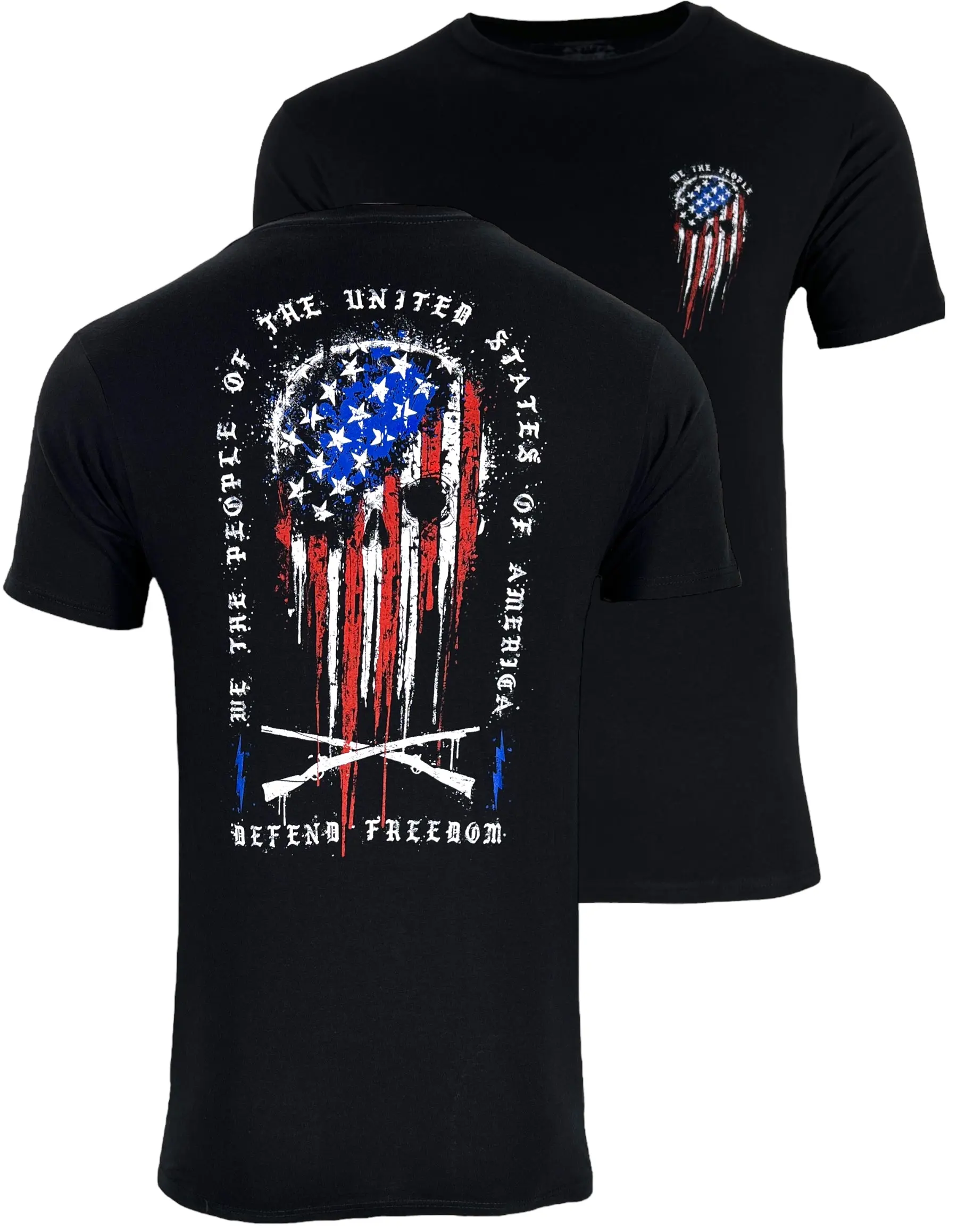 Howitzer Men's Defender Military Graphic T-Shirt, Patriotic American-Themed 100% Cotton Short Sleeve Casual Top, Menswear, Tops, Original, American-Themed Graphic Style, Round Neck