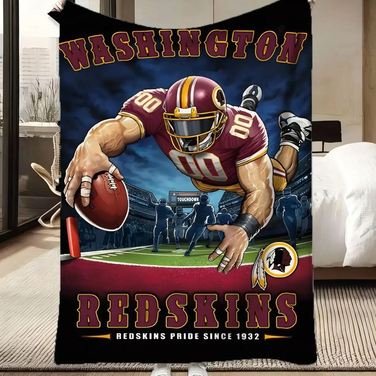 Washington Football Retro Flannel Blanket - Vintage Red & Gold Team Print, Soft, Cozy Warm Lightweight, for Sofa Bed Couch, All Seasons, Man Cave Decor, Perfect Gift for NFL Fans, Sports Bedding for Teens Adults