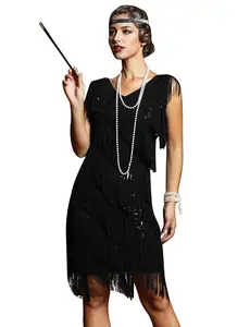 PrettyGuide Women's Flapper Dress Sequined Fringe 1920s Gatsby Party Cocktail Dresses Sleeveless Womenswear