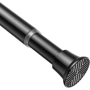 1 Pack 24-46 Inch Black Adjustable Spring Tension Curtain Rod, No Drilling Tension Rod for Window, Kitchen, Closet, Doorway