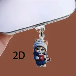 Cute Cartoon Cat Design Phone Dust Plug, 2D Cat Design Phone Dust Plug, Phone Accessories for iPhone & Android Charging Port