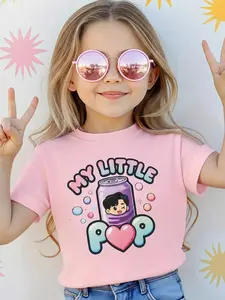 Cute Kids T-Shirt for Everyday Wear "My Little Pop" Graphic Design Soft Cotton Pastel Pink Perfect Birthday or Holiday Gift Fashion Vintage Girls Summer T-Shirt