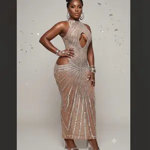 Diamond Rhinestone Slit Maxi Dress