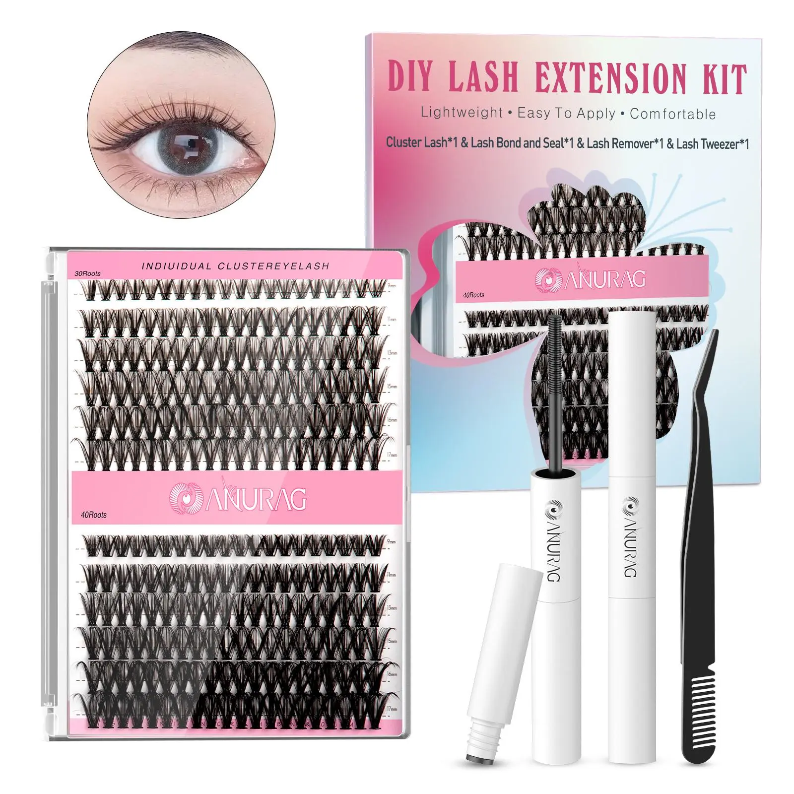 DIY  Eyelash Extension Kit 24 Eyelash Set Kit Individual Eyelashes Natural 9-17mm Kit with Applicator Tools Inside: Eyelash Adhesive and Sealant and Eyelash Tweezers for Beginners to Extend Eyelashes at Home，Christmas gifts, #SummerWins #DealsForYouDays