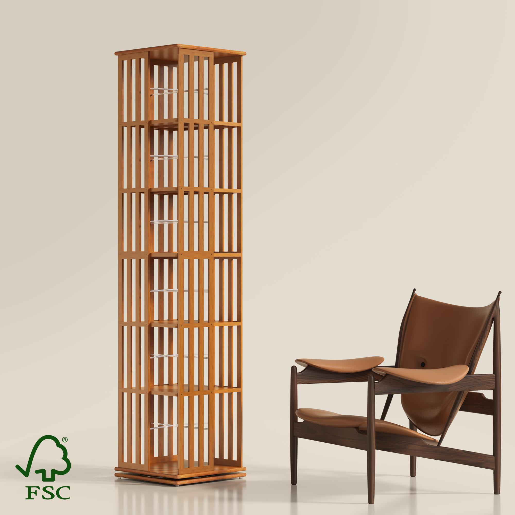 YOWOS 360 Rotating Bookshelf Tower 6-Tier Aesthetic Spinning Bookcase for Book Lovers, Space-Saving Bamboo Library for S