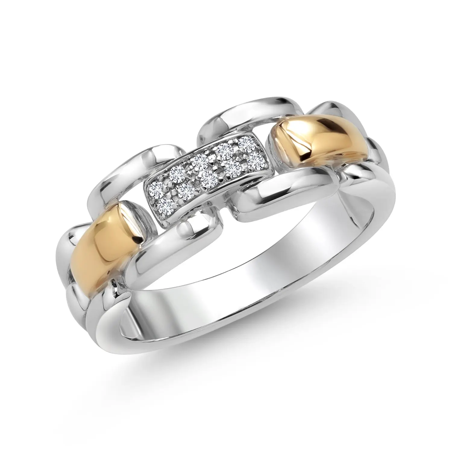 Gem Stone King 925 Sterling Silver & 10K Yellow Gold White Lab-Grown Diamond Band - 7MM Width, Wedding Bands, Promise Ring, Elegant Adult Jewelry for Male & Female (Sizes 5-13)