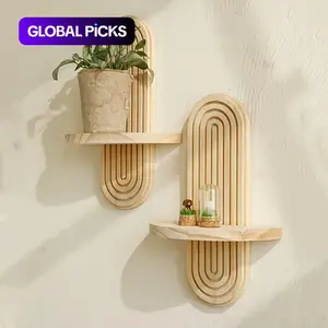 Wooden Wall Shelf, Wall Mounted Holder, Wall Mounted Organizer, 1 Count Bohemian Style Hanging Shelf, Rainbow Hanging Candlestick Storage Shelf for Bedroom, Kitchen, Living Room, Nursery Background Decoration #GLOBAL PICKS