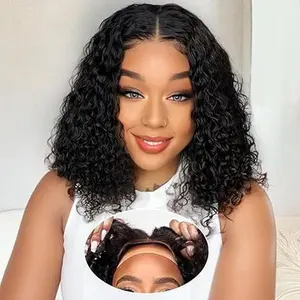 Bob Wig Human Hair Glueless Bob Wigs Pre Plucked Pre Cut 4x4 Water Wave Wear and Go Glueless Wig Human Hair 180% Density No Glue Lace Closure Bob Wigs for Women