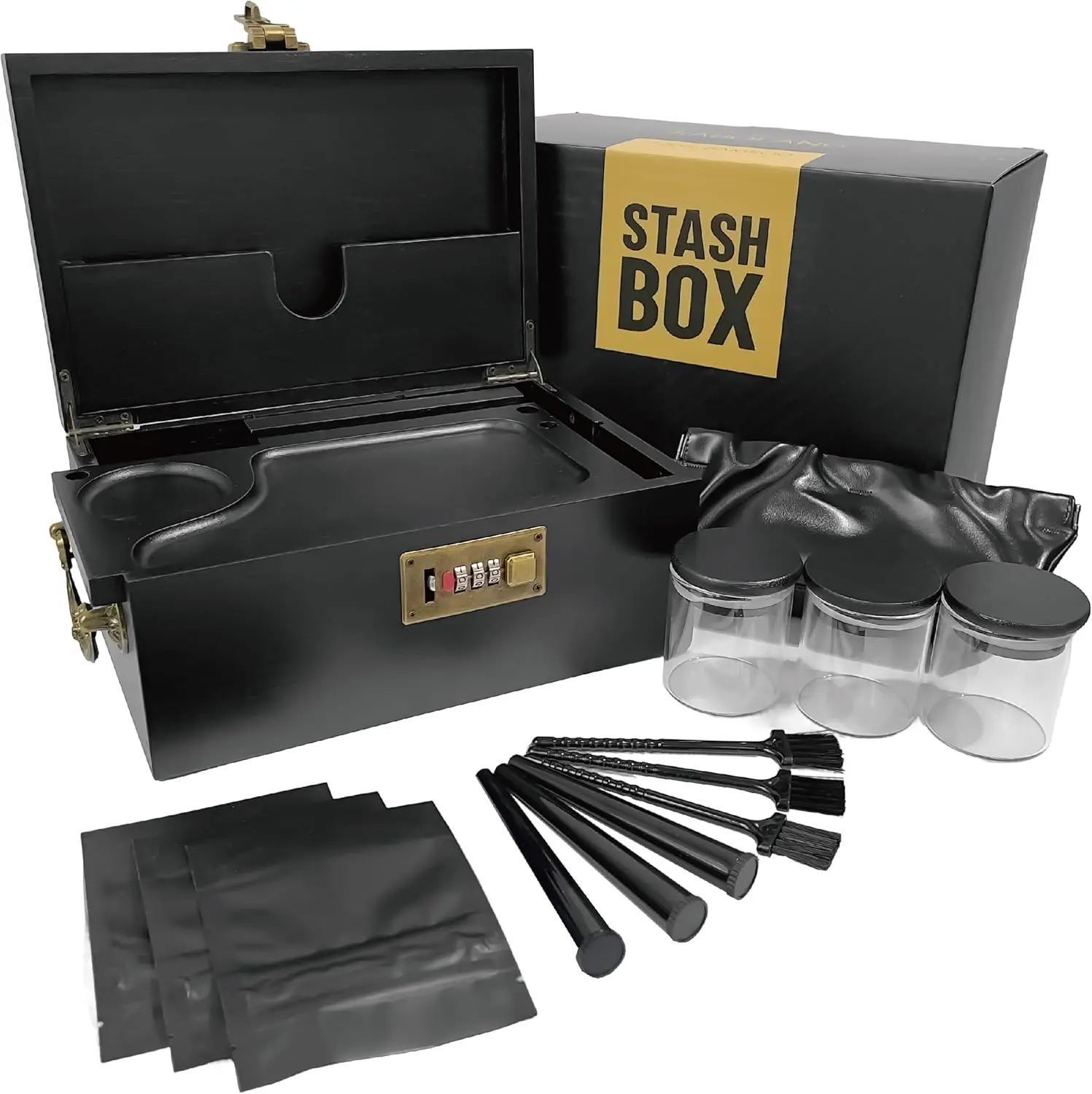 Bamboo Stash Box with Combination Lock Stash Box Set with Handle Detachable Compartment Kit Large Locking Storage Box for Candy Tea Coffee Beans Home