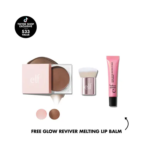 e.l.f. Halo Glow Body & Lip Glow Bundle: Goddess Body Balm (Choose Your Shade) + Body Brush + Glow Reviver Melting Lip Balm (Choose Your Shade), Vegan, $33 Value