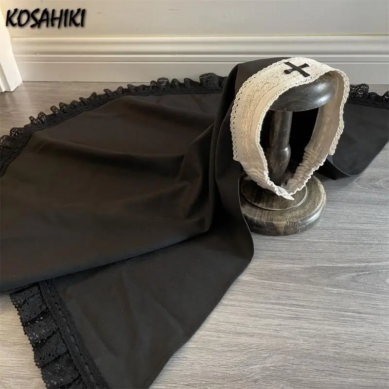 Gothic Lolita Black Nun Headpiece Women Cosplay Party Headband Gothic Loli Costume Hat Japanese Y2k Aesthetic Accessories