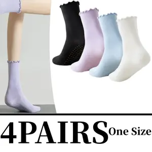 4 Pairs Ruffle Yoga Socks for Women,Cute Frilly Non-Slip Grips Socks for Pilates,Fitness,Hospital,Pregnant antislip Women's compression