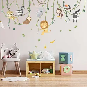 Animals Climbing Tree Wall Stickers – Lion, Monkey, Sloth, Koala, and Toucan Wall Decals for Nursery, Kids Room, Playroom, Daycare, or Classroom Decor