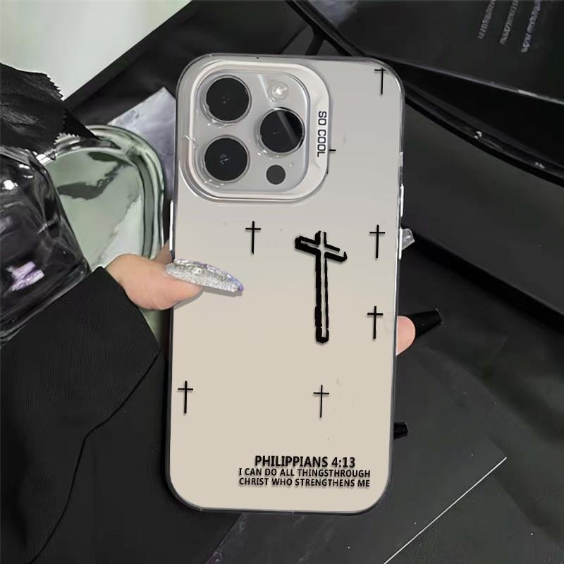 Powerful Cross Design Patterns Phone Case With The Life-Changing Philippians 4:13 Verse Durable Hard Acrylic Back Case With An Anti-Yellowing Coating Made From High-Quality  For iPhone 17.16.15.14.13.12.11.X.XS.XSMAX.XR.8.7