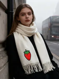 Strawberry Print Scarf Lightweight Soft Cotton Blend Shawl for Casual Wear and Outdoor Activities Women Fashion Accessories Perfect for Spring and Summer Seasons Great Gift Idea for Valentines Day Mothers Day Christmas and Birthday Presents