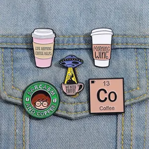 10pcs Cartoon style minimalist coffee cup with English letter design, metal badge, clothing accessories, scarf buckle