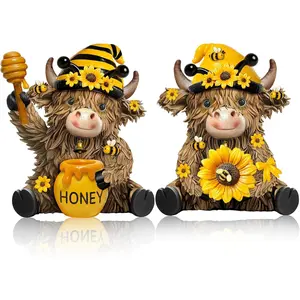 2 Pack  Highland Cow Decor    Highland Cow Figurine   Statue for Spring Party Garden Table Shelf  Decor   Herd Gifts