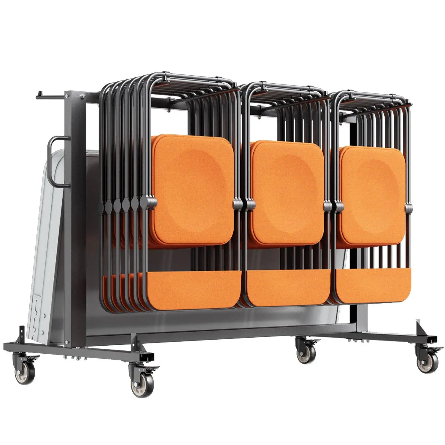 Thick Steel Welded Frame Folding Chair Storage Rack Cart - Freestanding Multi-Slot Utility Organizer, 400 lbs Capacity, Holds 42 Chairs or 12 Tables, Foldable, Locking Wheels, Easy Installation, Home Storage Solution, Rolling Cart Organization