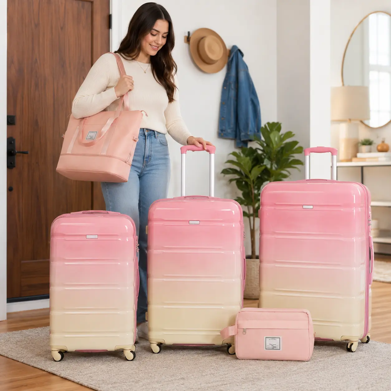 Fahuac 5-Piece Hard Luggage Set, Unisex ABS+PC Expandable Rolling Suitcases (20/24/28) with 360° Spinner Wheels, TSA Lock, USB Port & Weekender Bag, Expandable Rolling Luggage, Hard Luggage Sets