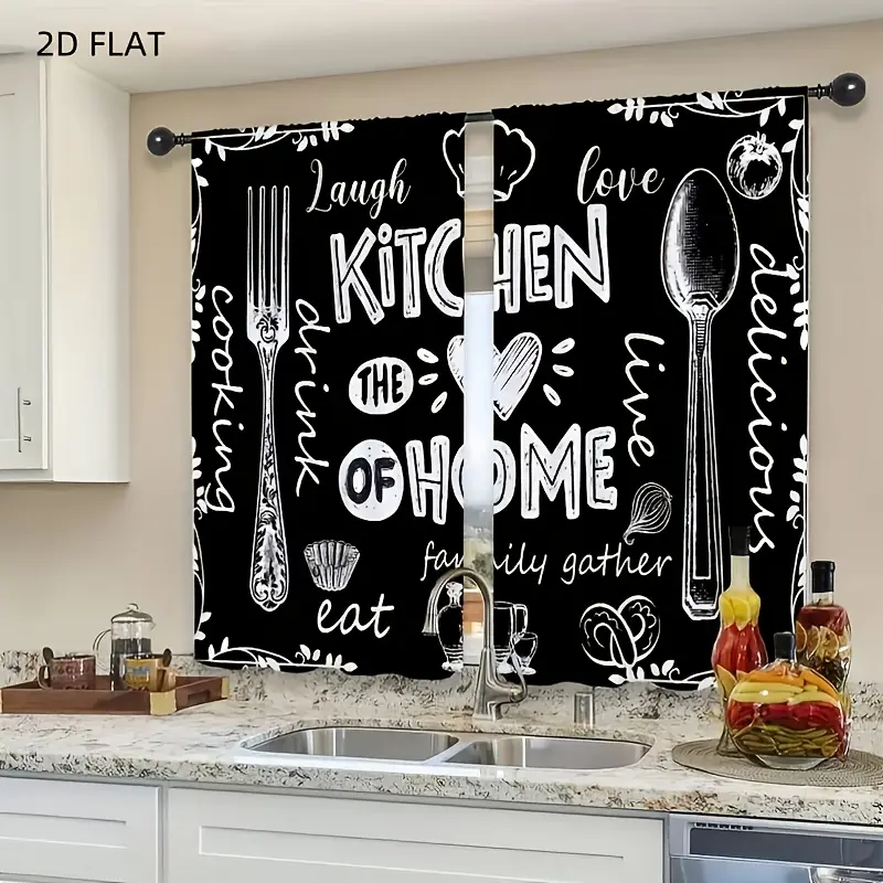2pcs Rustic Farmhouse Blackout Curtains, Small Barn Fork and Spoon Wooden Board Retro Print Kitchen Decor, 28x40inch, Rod Pocket Design Short Drapes for Small Windows, Cafe, Shop, Kitchen, Bathroom Room Decor, Machine Washable Foldable Colorful Divider