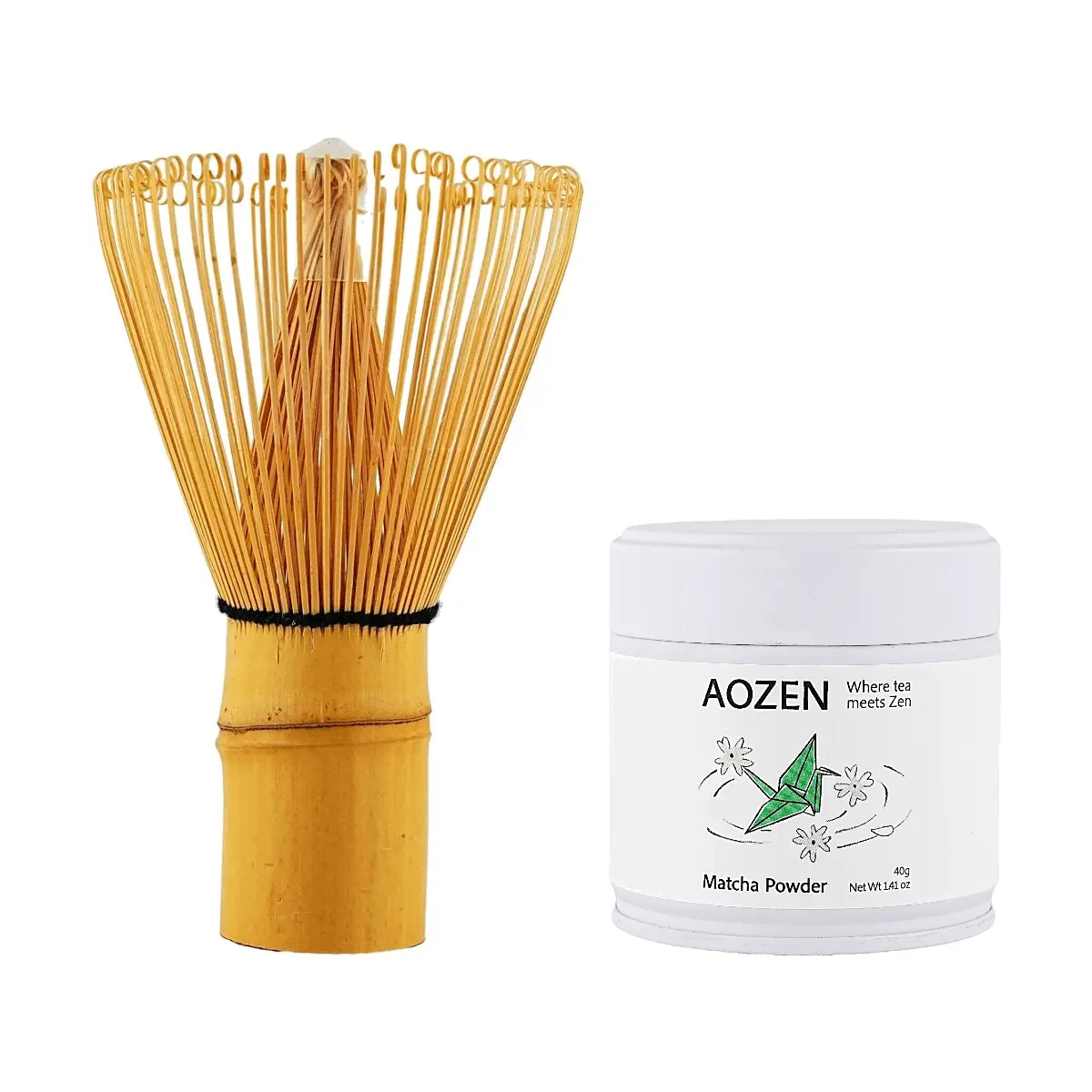 KAWASIMAYA AOZEN Pure Matcha Powder 40g Set with Bamboo Whisk - Authentic Japanese Tea Ceremony Matcha Kit for Frothy Matcha Lattes & DIY Drinks