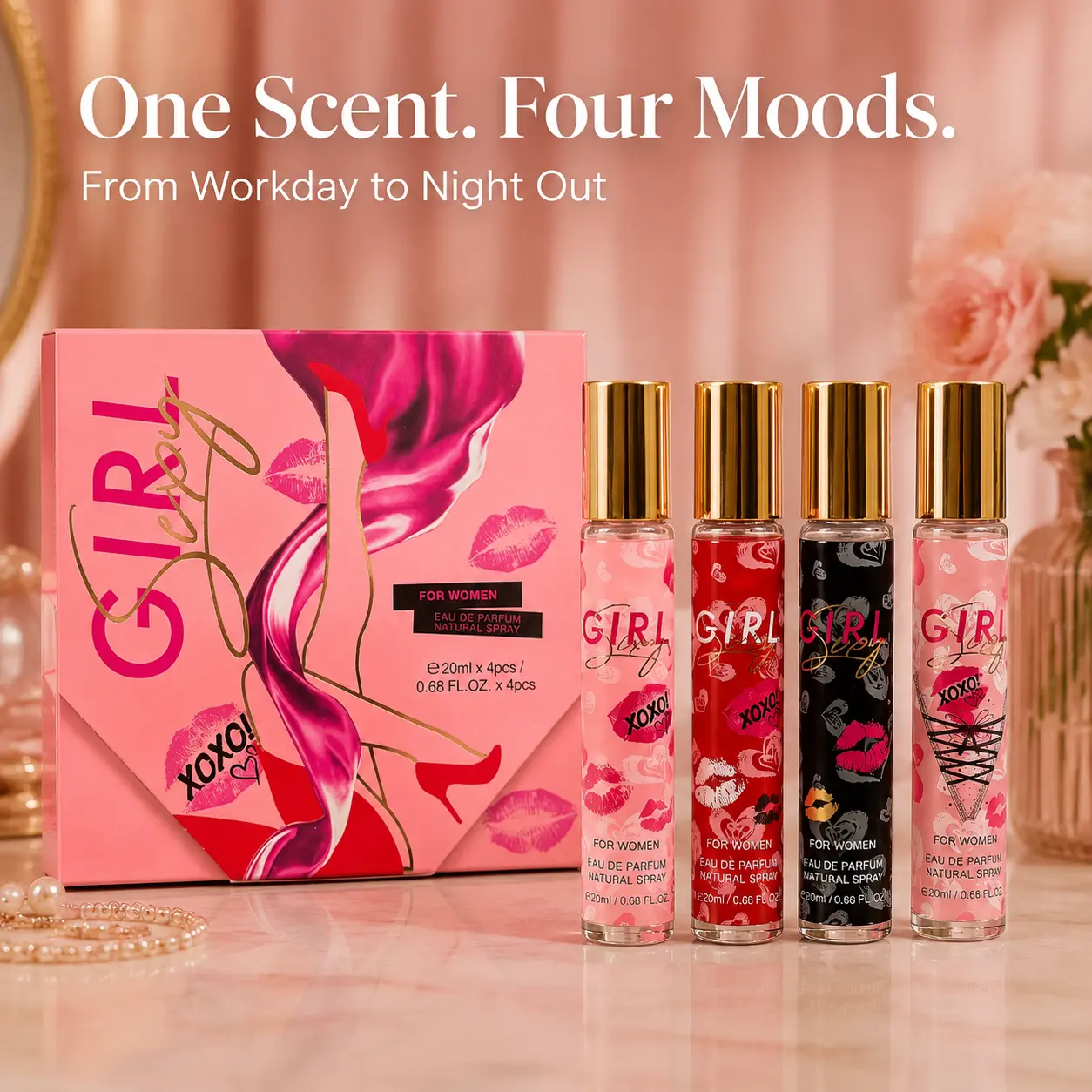 MYSTICAL Perfume Set for Women 4pcs, Mini Eau de Parfum Fragrance Collection, Sweet Floral Long Lasting Scent, Elegant Lip Design Perfume Gift Box, Travel Size Perfume for Girls, Perfect Gift for Valentine's Day Birthday Anniversary
