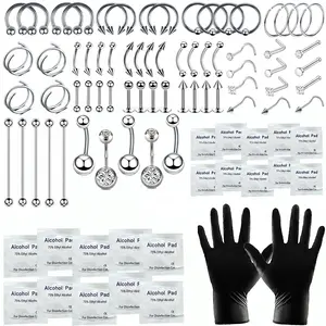 80PCS Nose Piercing Kit: Stainless Steel Body Piercing Jewelry with 12G, 14G, 16G, 20G Needles for Ear, Nose, Lip, Eyebrow