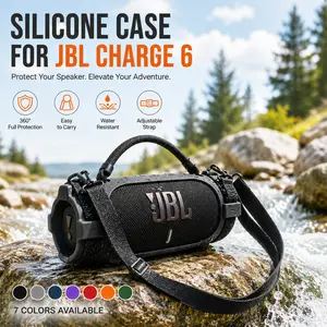 [Only Case] Shockproof Silicone Case with Strap for JBL Charge 6 – Portable Protective Cover for Outdoor Travel & Daily Use