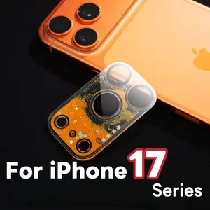 2PCS Stylish Quicksand Lens Protective Film for iPhone 17 Pro Max Glitter Quicksand Camera Lens Protector Full Protection Anti-Drop Clear Back Cover
