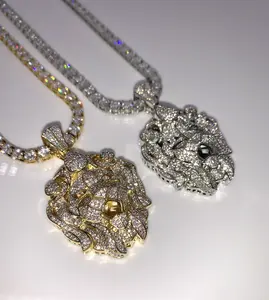 18k Gold/White Gold CZ Diamond High Quality Lion Face & Paw Luxury Pendant Necklace