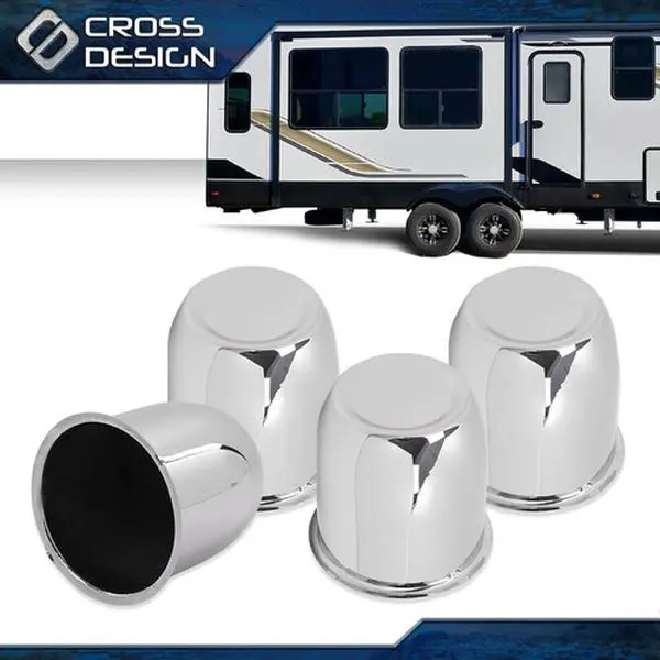 CROSSDESIGN Easy Cast Iron 4pcs Chrome Push-Through Wheel Center Caps, Factory Direct Pricing, Limited Life Guarantee Auto Replacement Parts for 3.18in Bore Trailer Rims