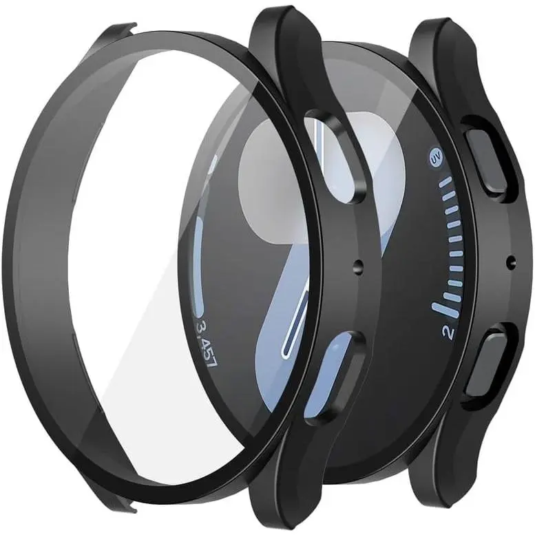 Misxi 2-Pack Wearable Hard PC Protective Case for Samsung Galaxy Watch 7 44mm, Anti-Slip, Ultra-Thin, Scratch-Resistant Cover with Tempered Glass, Black (Fashion Watch Accessories)