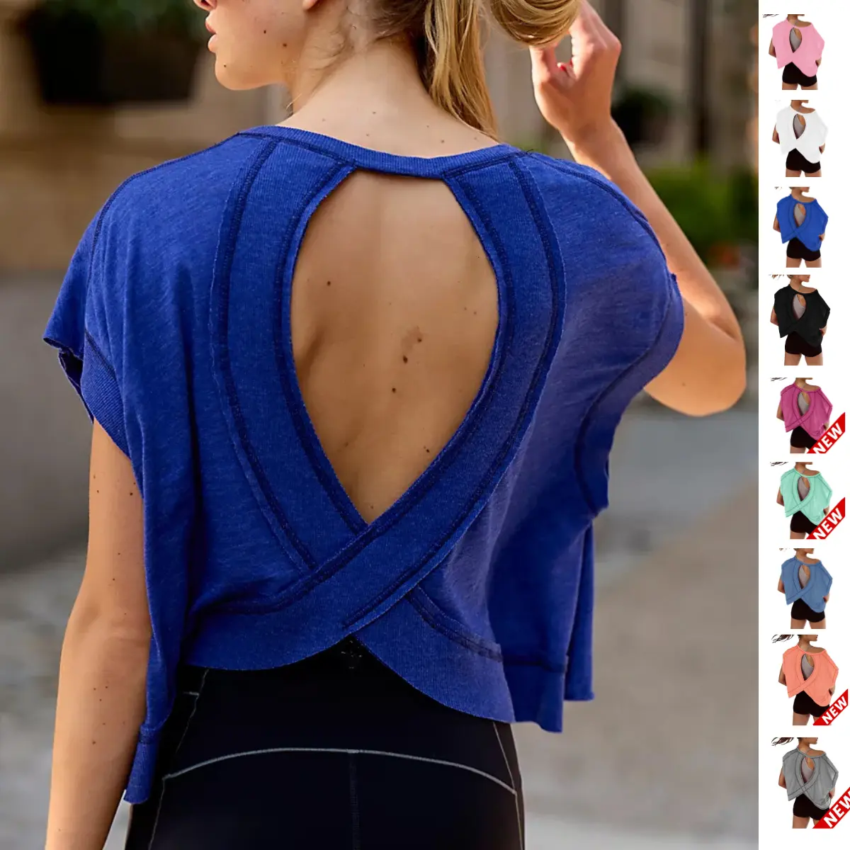 YeeZaa Oversized Open Back Workout Top 4th of July Holidayfor Women 2026 Spring Summer Loose Fit Athletic Crop Tee Short Sleeve Backless Yoga Shirt Slouchy Running Gym Tee Casual Y2K T Shirt Cutout Cutout summerwins