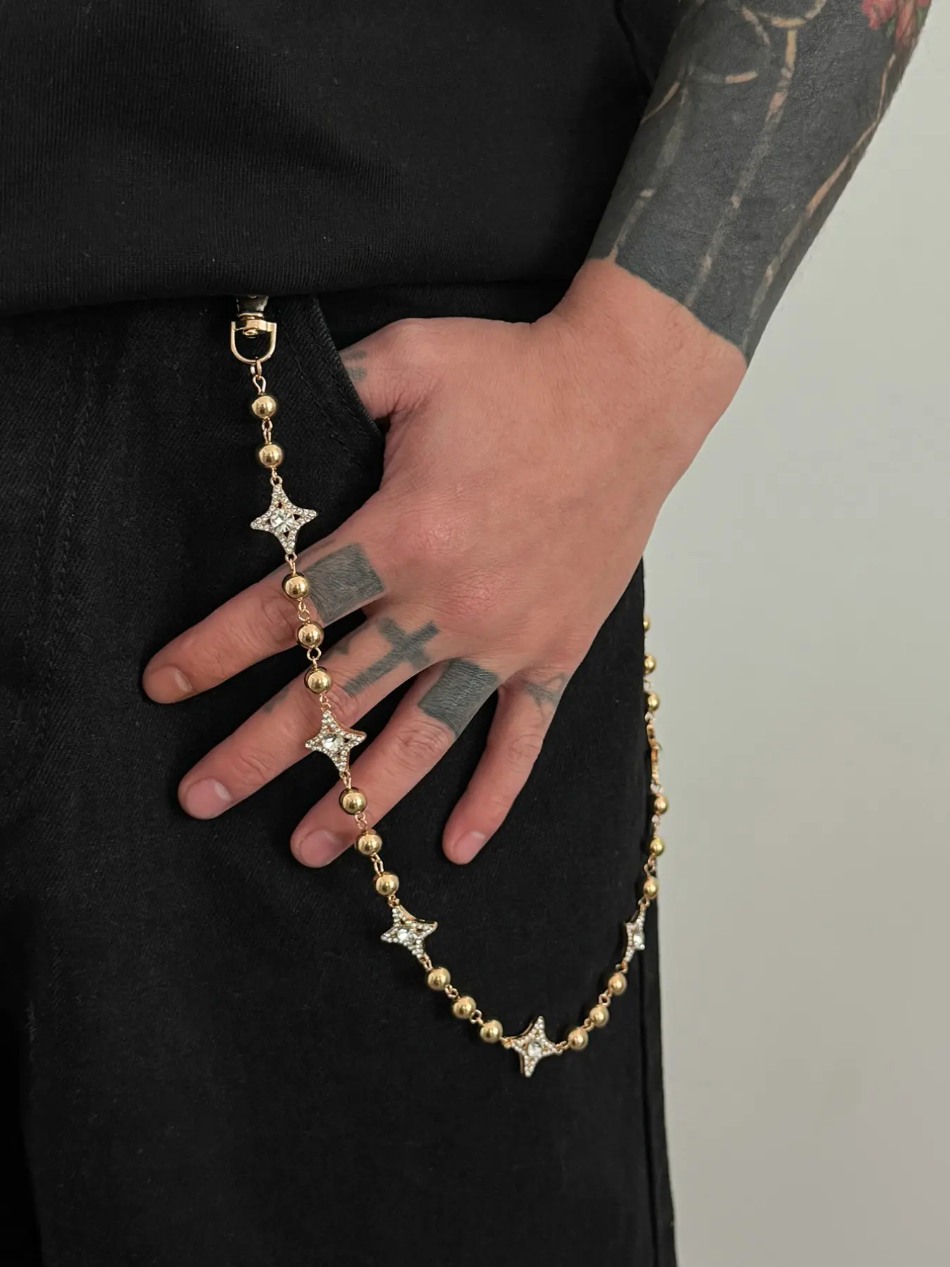 American Street Style Rhinestone Star Belt Chain, Trendy Belt, Bead Design, Rhinestone Decorated Belt, Hip Hop/workwear Fashion Accessory, Cool Gift for Boyfriend/brother