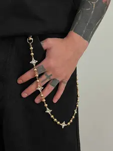 American Street Style Rhinestone Star Belt Chain, Trendy Belt, Bead Design, Rhinestone Decorated Belt, Hip Hop/workwear Fashion Accessory, Cool Gift for Boyfriend/brother