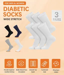 3 Pairs Diabetic Crew Socks for Men & Women – Doctor Approved Medical Support Socks – Non-Binding Seamless High Cotton Blend – Soft Elastic Socks – Menswear & Womenswear – Socks Sizes 9-12 & 10-13, 13-15