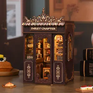 Book Nook Kit for Adults, DIY 3D Wooden Puzzle Bookend, Miniature Dollhouse Bookshelf Insert, Home Decoration Craft Project, Wooden Model Kit[Sweetness Chapter]