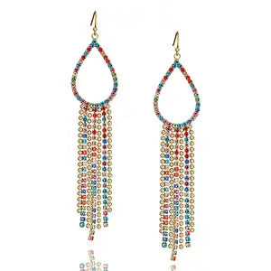 Ellery Dangles - Fashion Crystal Rainbow Tassel Dangle Earrings with Colorful Beads & Teardrop Design for Daily Wear