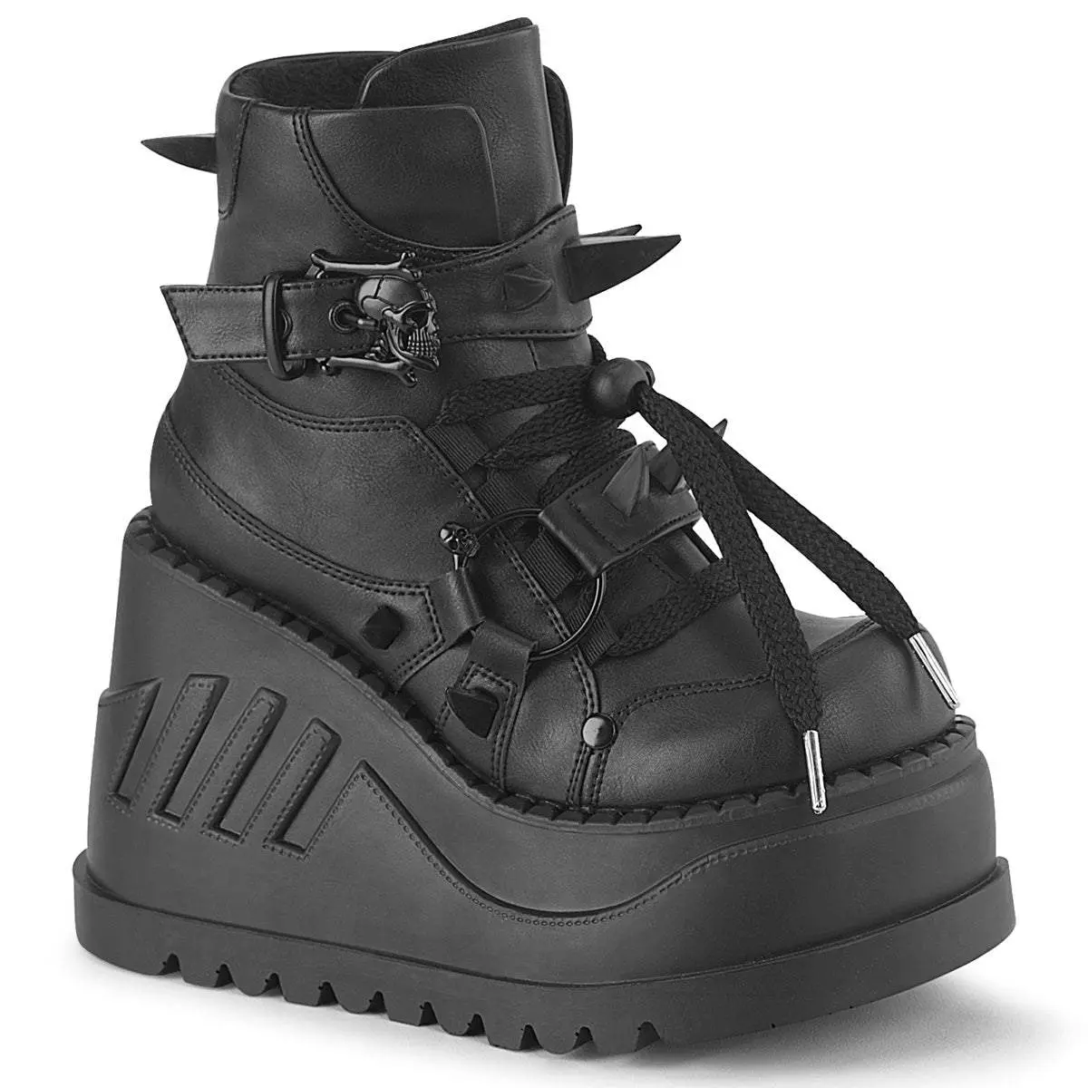 Demonia Stomp-60 Black Vegan Leather Ankle Boots