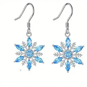 Creative Shiny Blue Snowflake Earrings, Exquisite Winter Jewelry, Christmas Gifts