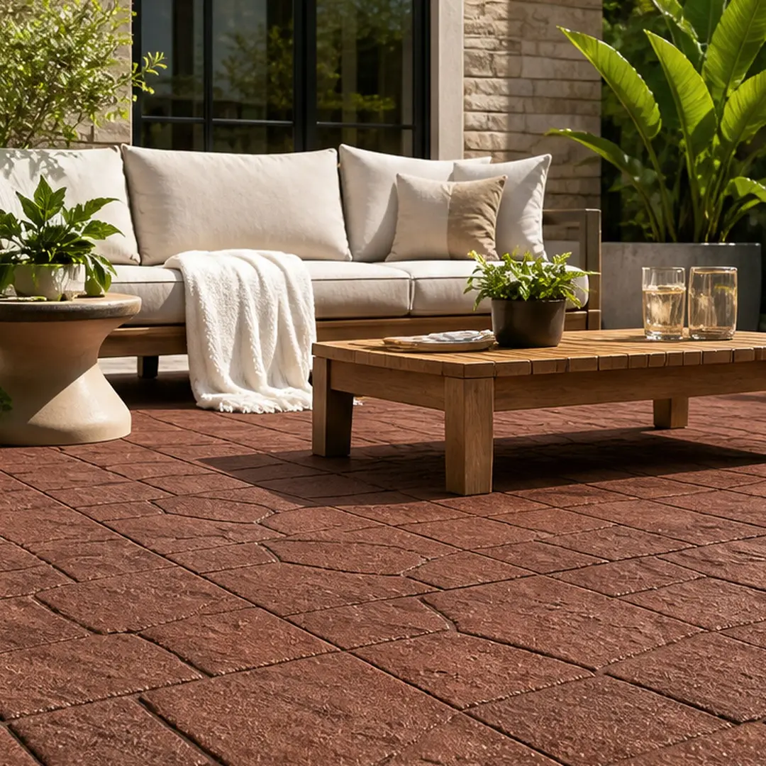 12x12 Inch Interlocking Patio Deck Tiles, 44-Pack Polypropylene Outdoor Flooring, DIY Snap-Together Balcony, Porch, Poolside, Backyard Court Tiles, Weather-Resistant Red Brown Plastic Pavers for Garden & Outdoor Use, Red+Brown Color Options