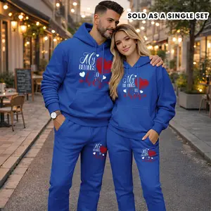 Couple's Heart Print Hoodie and Sweatpants Set, Casual Sportswear (Sold as a Single Set), Long-Sleeve Hooded Jacket and Pants, Suitable for Autumn, Winter, and Spring, Everyday Wear, Tracksuit