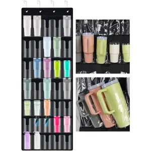NiHome 35-Pocket Large Capacity Door Cup Organizer for Stanley Tumblers 30oz,40oz, Door Hanging Water Bottle Storage with Double-Sided Tape Stabilizer