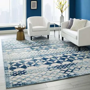 Modway Reflect Giada Abstract Diamond Moroccan Trellis 8x10 Indoor/Outdoor Area Rug in Ivory and Blue