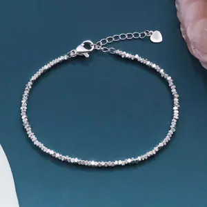 925 Sterling Silver Crushed Silver Bracelet Sparkling Irregular Beads Dainty Thin Bracelet for Women Everyday Jewelry