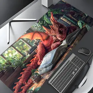 Dragon & Book Pattern Mouse Pad, Rectangle Gaming Mouse Pad, Office Desk Keyboard Mat for Home Office Desk, Desk Accessories, Gaming Desk Accessory